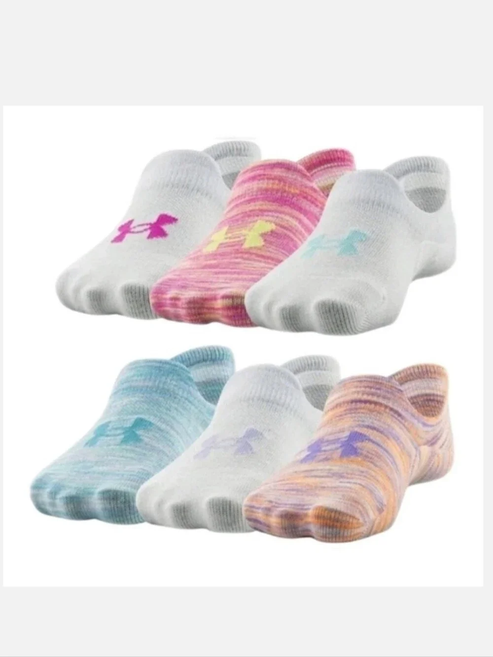 Under Armour Girls Ultra Low Tab Socks 6 pack Multicolored Sz 9-11 Kids NWT $18